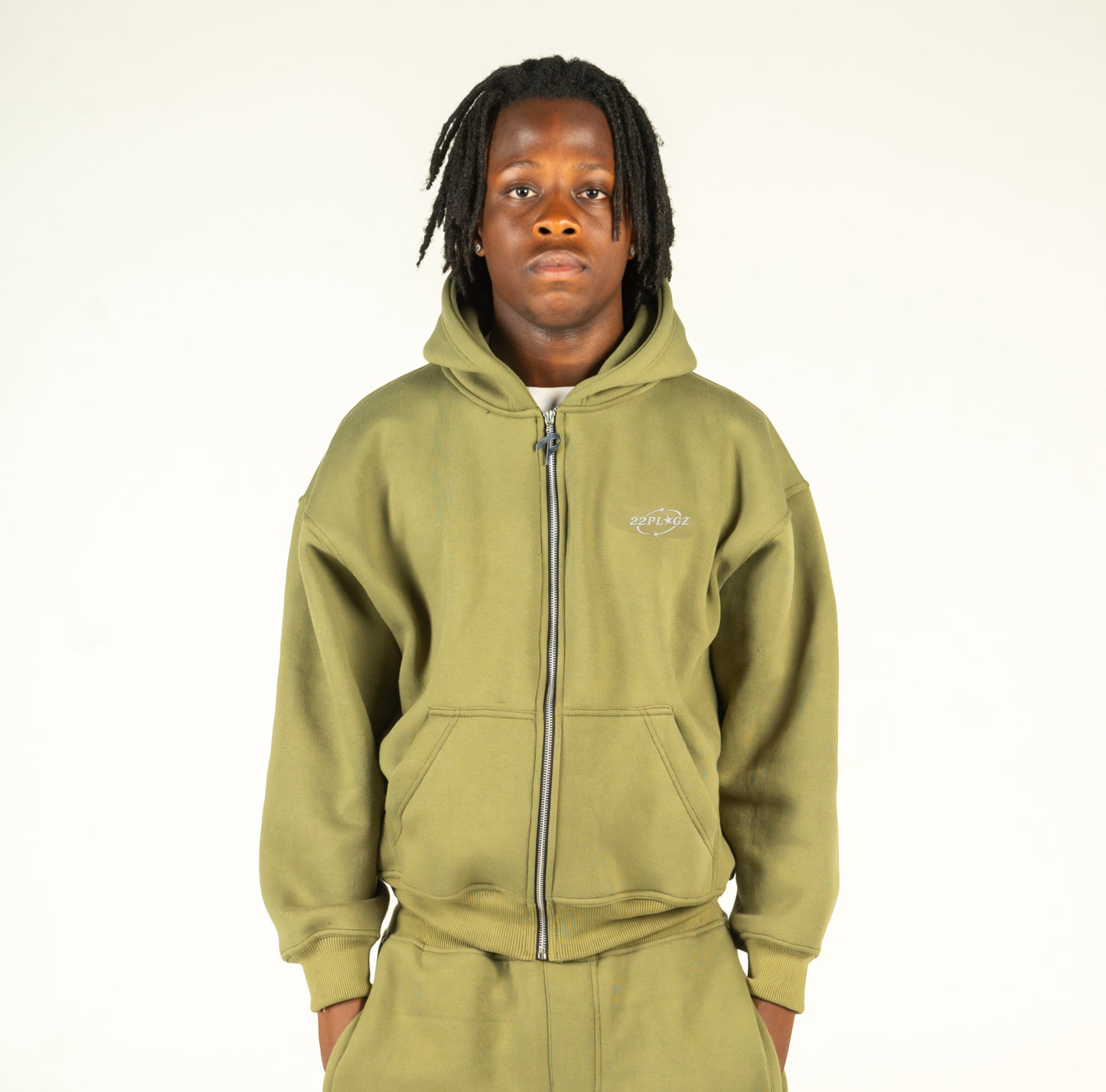 OLIVE GREEN ZIPPER HOODIE