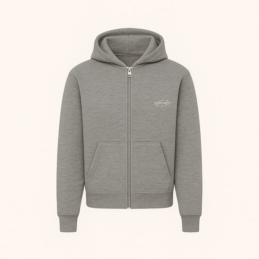 LIGHT GREY ZIPPER HOODIE