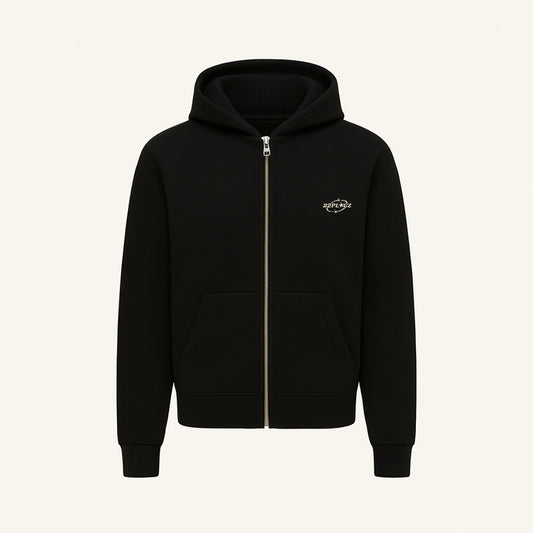ONYX BLACK ZIPPER HOODIE
